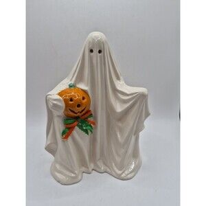 Vintage Byron Molds 1972 Ceramic Halloween Ghost & Orange Jack-O-Lantern